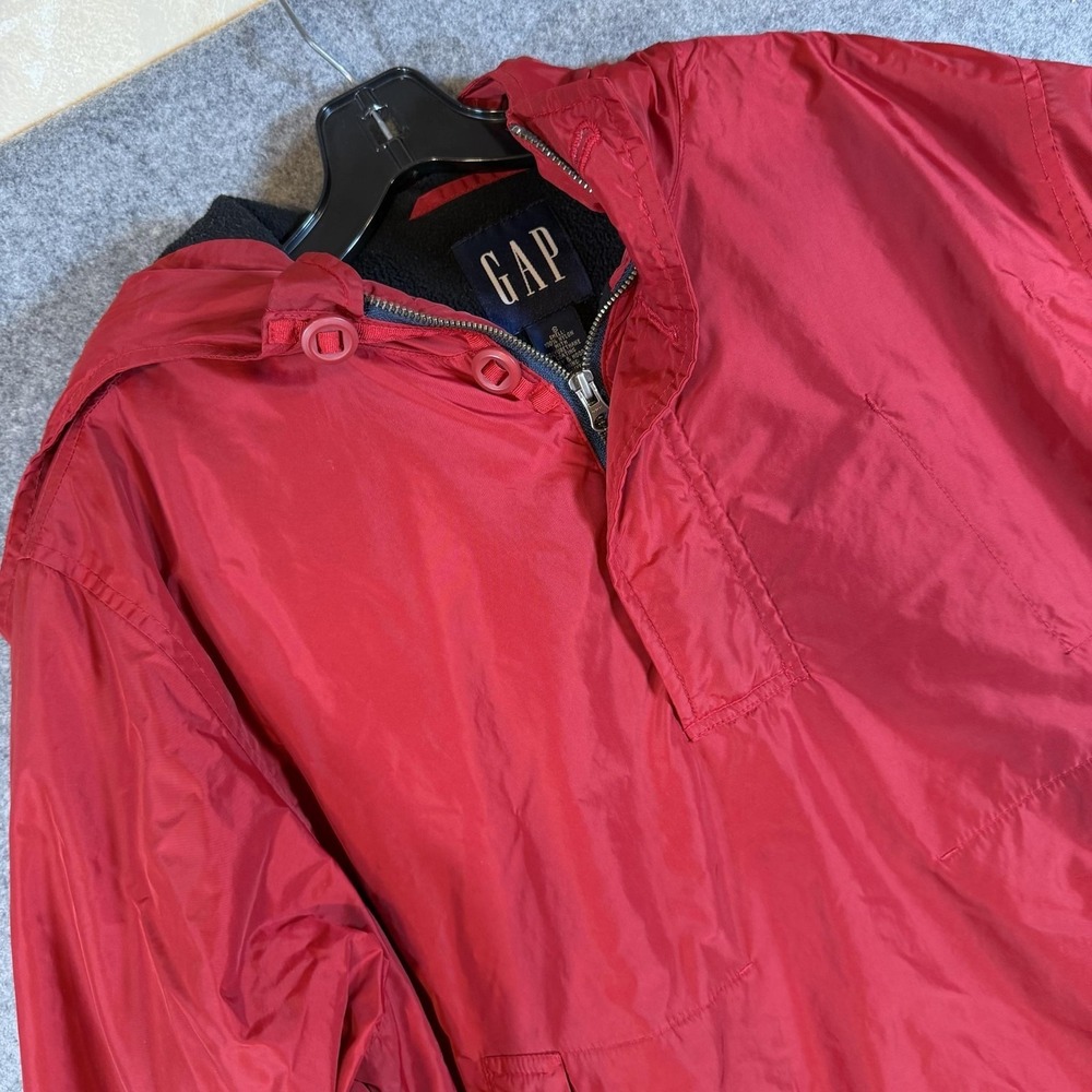 Gap Jacket Mens Small Red Hooded Nylon Fleece Lined Anorak Pullover Winter Coat